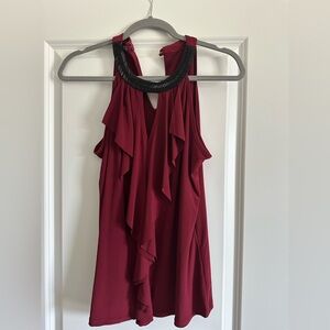 Maurices Burgundy Halter Top with Beaded Neckline